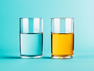 A glass half full on one side and half empty on the other, representing positive thinking vs pessimism