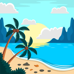 Summer beach scene vector background
