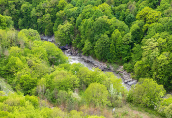 shallow mountain river, staritsa and nature walks, spring day