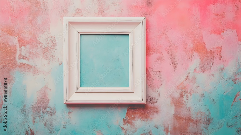 Poster minimalist polaroid-style pastel frame on faded background with empty space