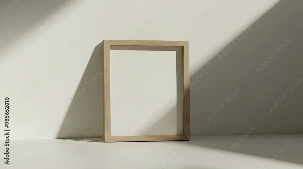 Aufkleber minimalist 3d wooden floating frame on matte background for product showcase or design