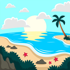 Summer beach scene vector background