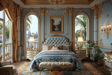 A 3D realistic rendering of a luxury bedroom