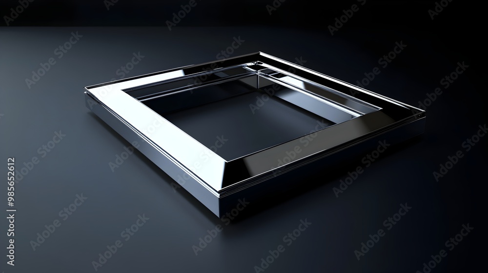 Poster Elegant Chrome 3D Frame on Dark Matte Background with Subtle Reflections for High-End Branding