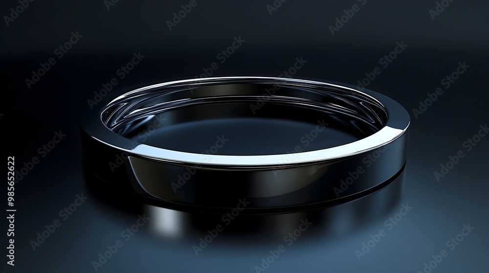 Poster elegant 3d chrome frame on dark matte background with reflective highlights for high-end branding
