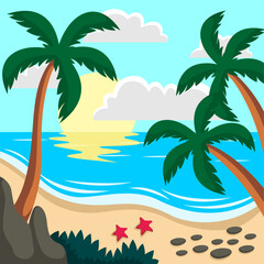 Summer beach scene vector background