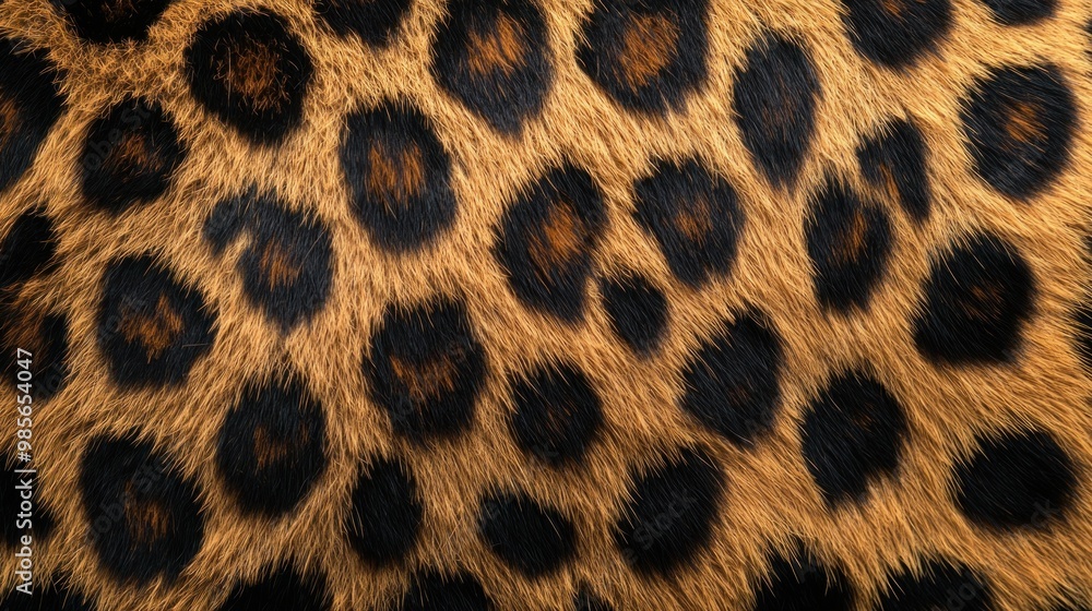 Wall mural Close-up shot of a leopard fur with black spots.