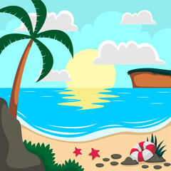 Summer beach scene vector background
