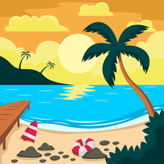 Summer beach scene vector background