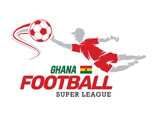 Ghana football league, Soccer ball, Football logo, Footballer jump isolated on white background, Vector Illustration