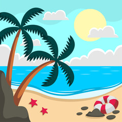Summer beach scene vector background