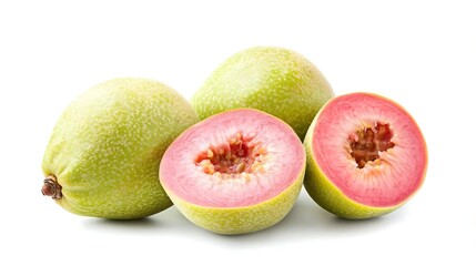 Fototapeta premium Fresh Green Guava with Pink Flesh Isolated on White Background