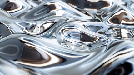 Silver Metallic Waves Shiny Chrome Metal Wavy Liquid Pattern