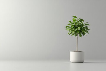 A minimalist indoor plant in a white pot, showcasing vibrant green leaves against a neutral backdrop.