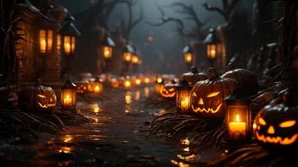 Halloween day eyes of Jack O' Lanterns trick or treating Samhain All Hallows' Eve All Saints' Eve All hallowe'en spooky Horror Ghost Demon background