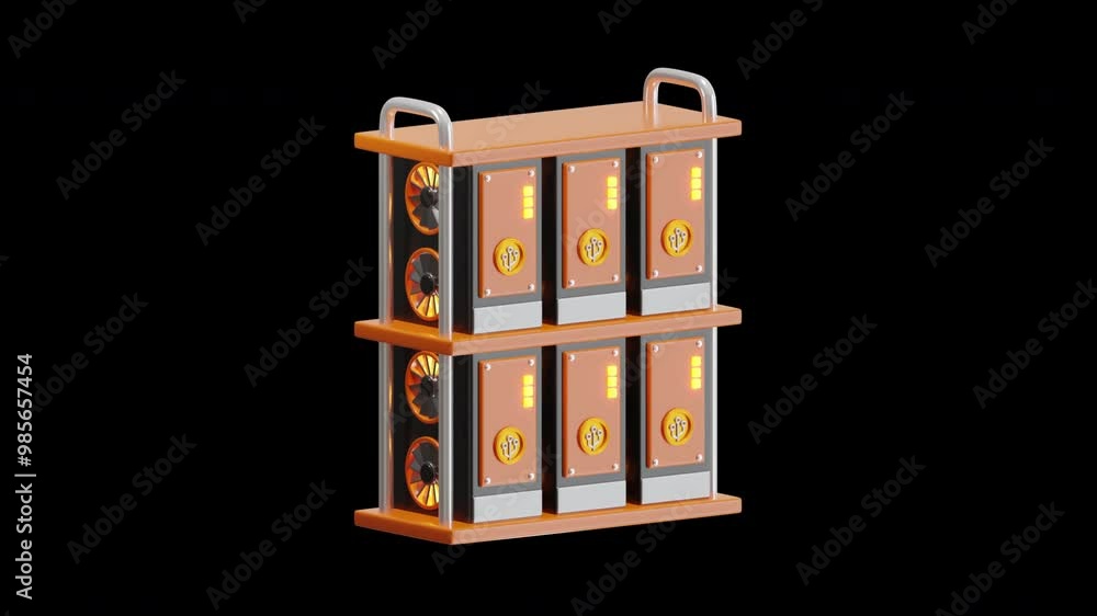 Aufkleber 3d animation of mining farm hardware for mining cryptocurrency | alpha channel