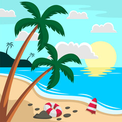 Summer beach scene vector background