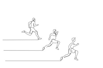 men athletes running race marathon move lifestyle one line art design vector
