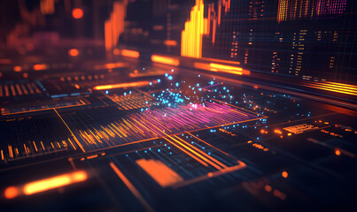 Obraz premium Futuristic Stock Market Chart with Glowing Data or Dynamic Financial Timeline for graphic background