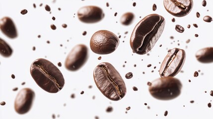 Obraz premium Coffee beans flying isolated on isolated png background. Generative AI. transparent background