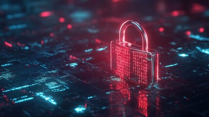 Digital padlock with binary code on a futuristic background