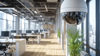Modern office environment with integrated security cameras and real-time monitoring systems