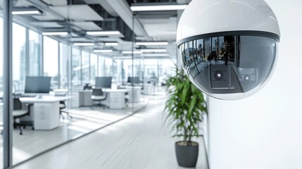 Modern office environment with integrated security cameras and real-time monitoring systems