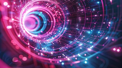 Obraz premium Magenta and cyan neon wallpaper with pixel circuits and soft light effects creating a retro arcade-inspired backdrop