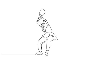 woman female tennis player athlete match lifestyle one line art design vector