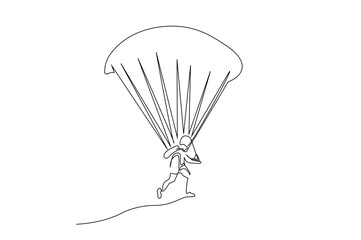 parachute flying male person extreme sport nature lifestyle one line art design vector