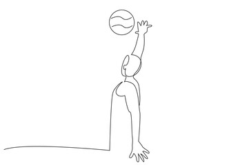 young boy playing basketball sports lifestyle one line art design vector