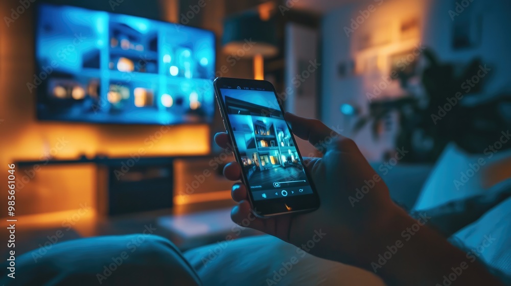 Aufkleber smart home security system being controlled remotely from a user smartphone
