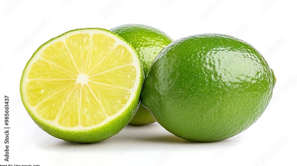 Wall mural fresh green limes isolated on white background