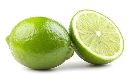 Fresh Green Lime Slices Isolated on White Background
