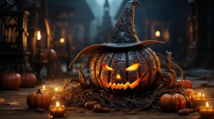 Halloween pumpkin on a wooden table