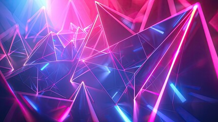 Bold blue-pink gradient with sharp triangles and light lines for a festival vibe