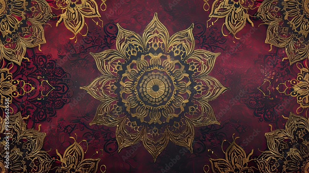 Sticker Sophisticated mandala patterns on a rich burgundy-gold wallpaper for a summer vibe