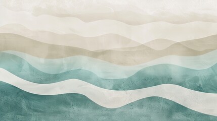 Fototapeta premium Wavy lines and soft textures on a beige-turquoise gradient for a calming backdrop