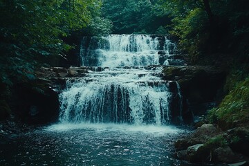 Naklejka premium Majestic Waterfall Cascading Through Lush Forest.