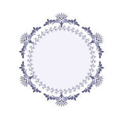 Floral circle wreath, ikat vector flowers pattern element design. A template for printing postcards, invitations, door decoration, party, books, textiles, engraving, wooden furniture, and placemats. 
