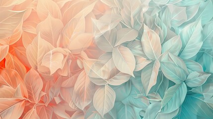 Delicate leaf patterns on an apricot to turquoise gradient backdrop evoking spring growth