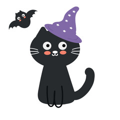Cute card with cartoon cat for halloween. Cute halloween wallpaper and card