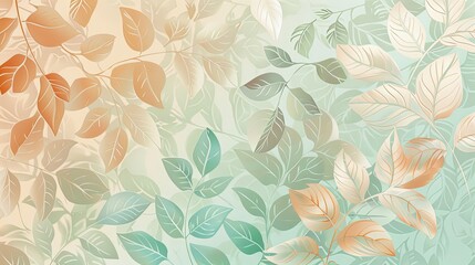 Apricot to mint green gradient wallpaper with geometric leaf and light effects