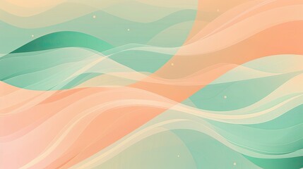 Fototapeta premium Elongated ellipses and peach to mint gradients create a serene summer wallpaper background