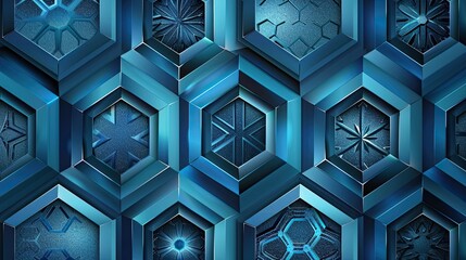 A luxurious winter backdrop with glowing hexagons and rich teal-to-blue gradients wallpaper