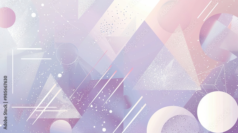 Wall mural abstract triangles and circles in frosty silver and lavender create a winter backdrop