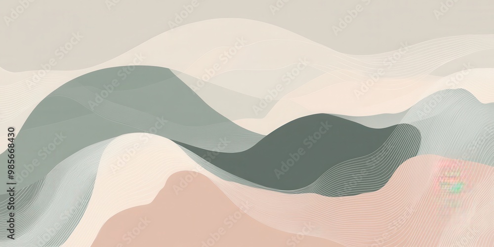 Poster abstract waves in soft colors create a serene and modern aesthetic.