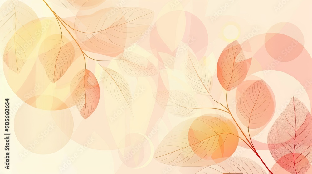 Canvas Prints minimalist wallpaper with soft coral gradient and abstract leaf shapes for spring