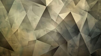 Fototapeta premium Minimal backdrop with triangles and polygons in muted tones of beige olive and charcoal