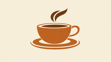 Obraz premium Steaming cup of coffee minimalist illustration on tan background